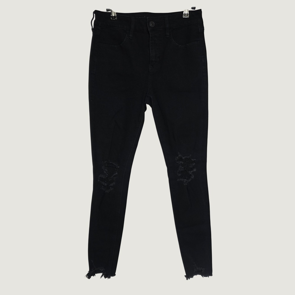 American Eagle The Dream Jean Women 4 Black Distressed Skinny High Rise Jeans